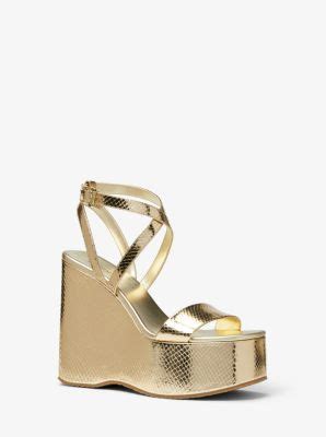 Paola Metallic Snake Embossed Leather Wedge Sandal